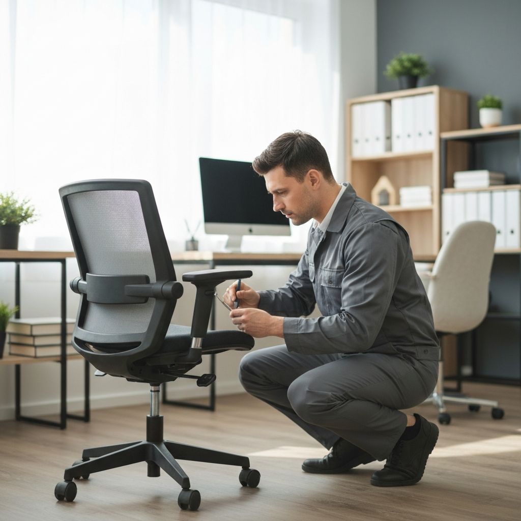 Technician performing doorstep office chair repair service